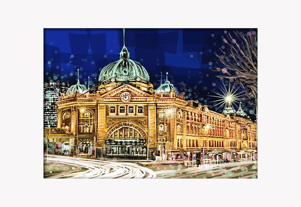 Print (Iconic) - Melbourne Flinders St Station Front night(Landscape)