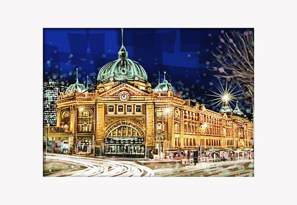 Print (Iconic) - Melbourne Flinders St Station Front night(Landscape)