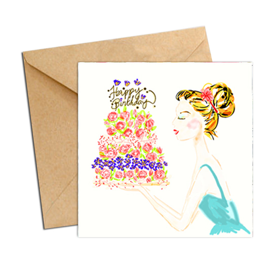 Card - Birthday Girl with Cake
